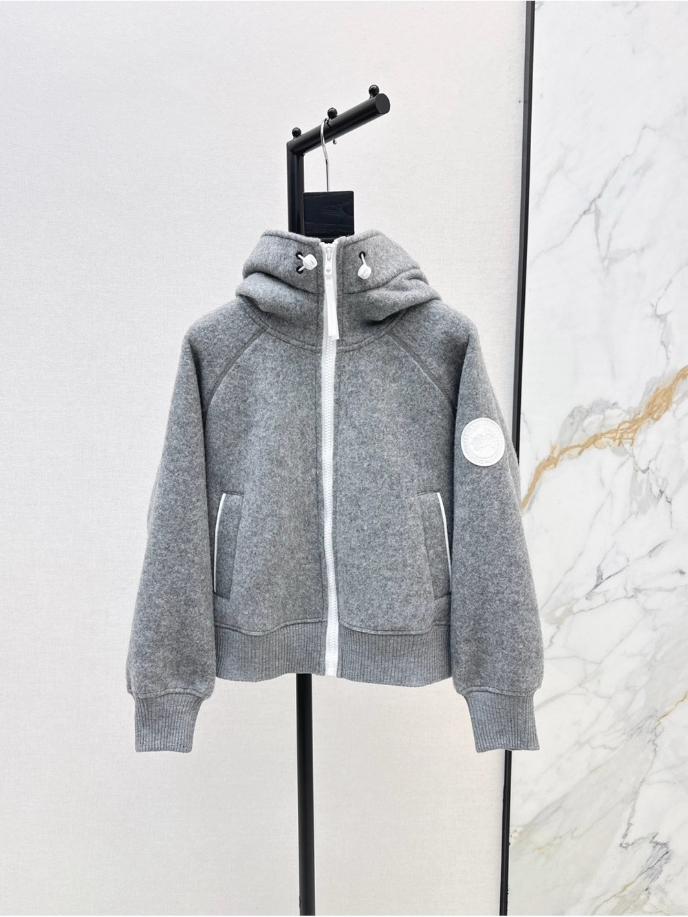 Canada Goose Minimalist Grey Hooded Glass Art-Inspired Home Jacket